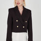 Glitter Striped Double Breasted Collar 4-Button Jacket - Black