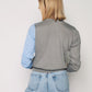 Double Color Long Sleeve Pullover - Blue & Grey