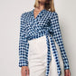 CREPE - Patterned Wrap Blouse - Blue & White