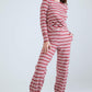 Cross Front Long Sleeve Striped Pyjama Set Red Grey