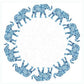 Elephant Patterned Round Placemat Set of 6 pieces-  White & Blue